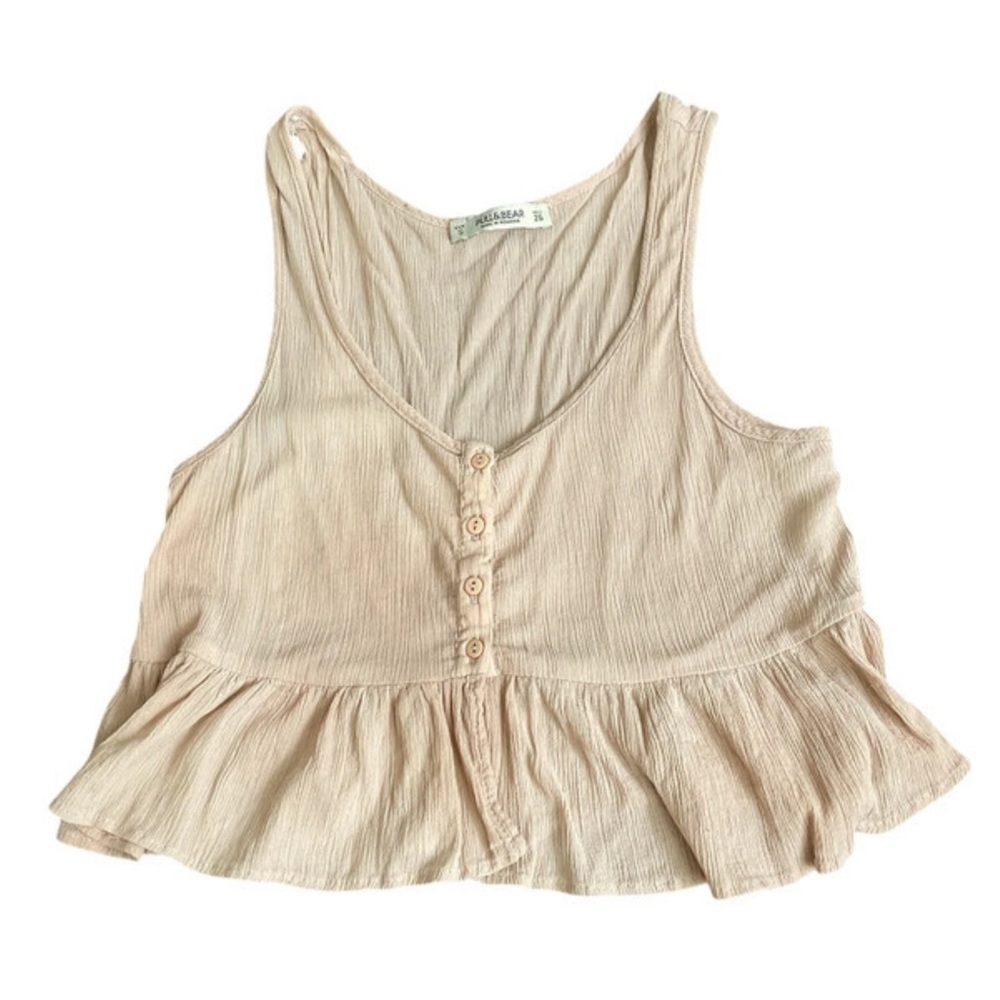 Pull & Bear Cropped Beige Light Orange Babydoll Peplum Lightweight Top